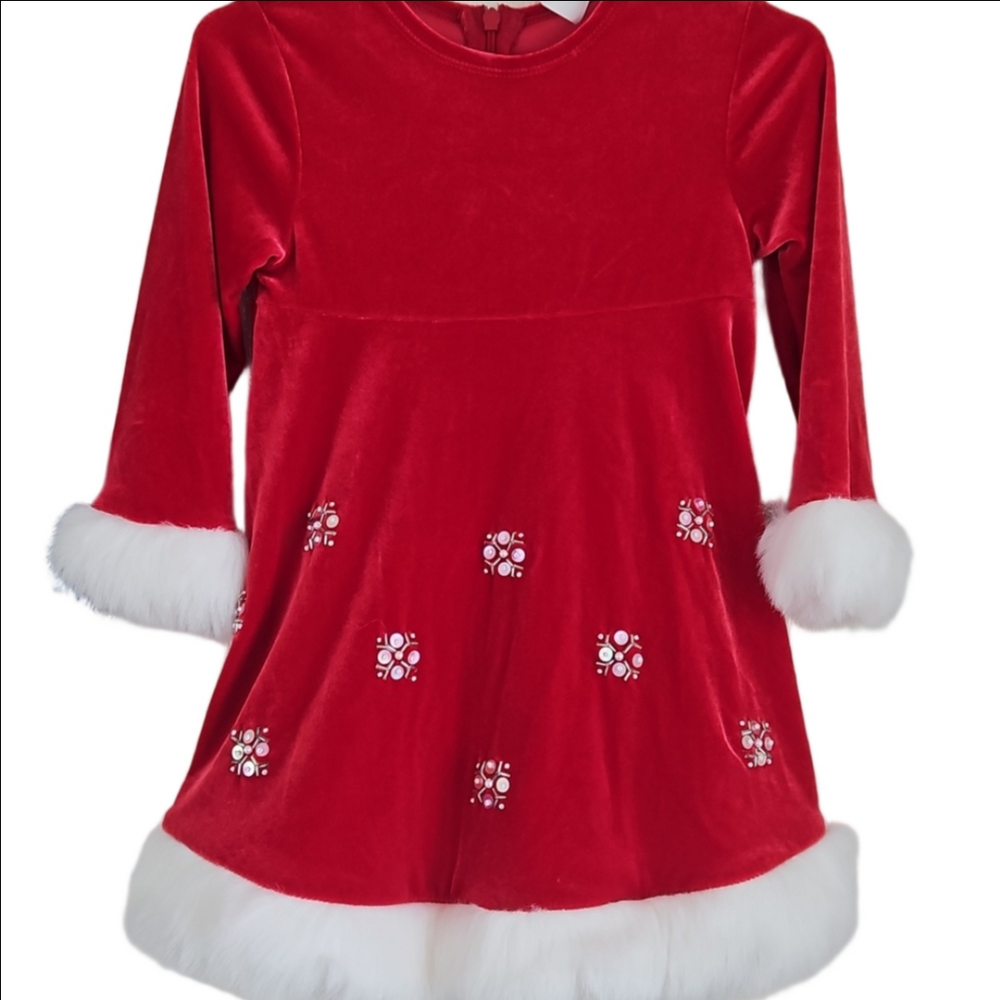 Bonnie Baby Red Velvet Dress with White Fur Trim. Size 18 M.